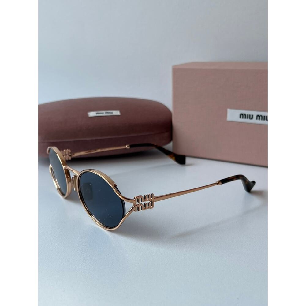 NEW Miu Miu MU52YS Rose Gold Blue Metal Sunglasses - Picture 5 of 8